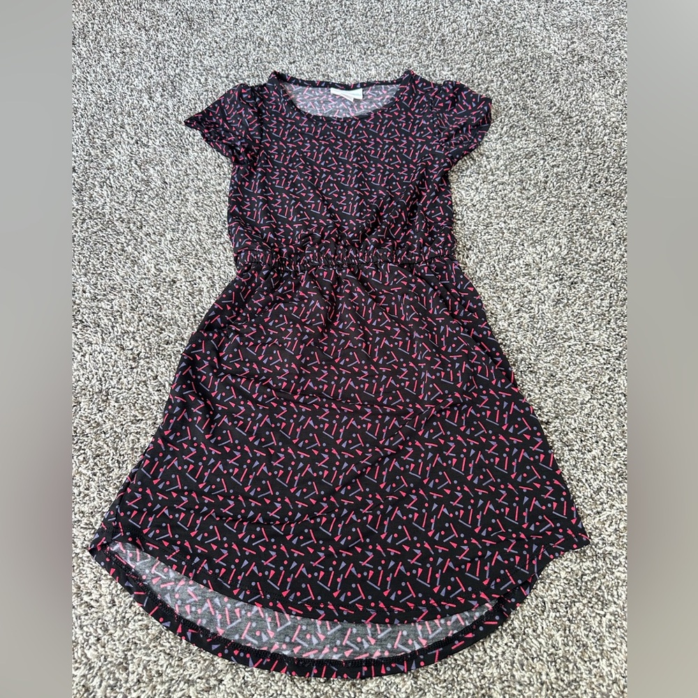 LulaRoe girls black patterned dress size 6